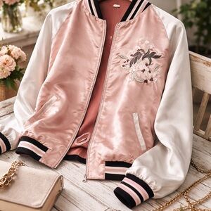 Haute Monde Pink and White Floral Embroidered Jacket